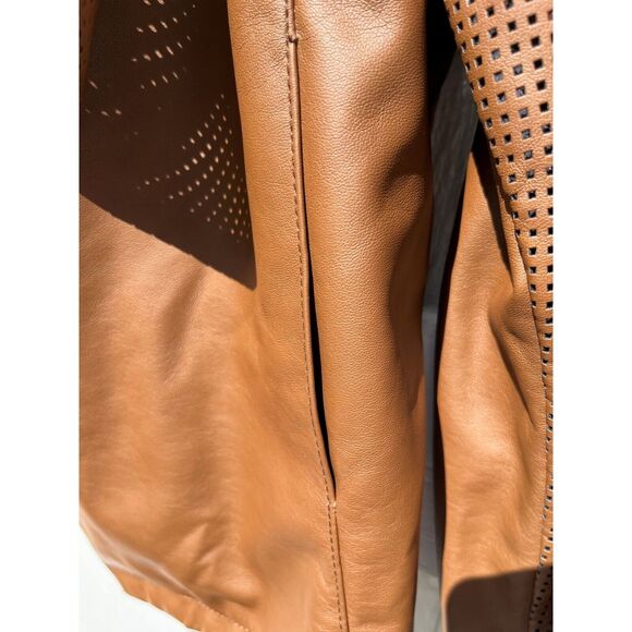 Pamela McCoy Women's XL Perforated Accent Drape Front Faux Leather Jacket - Picture 9 of 10